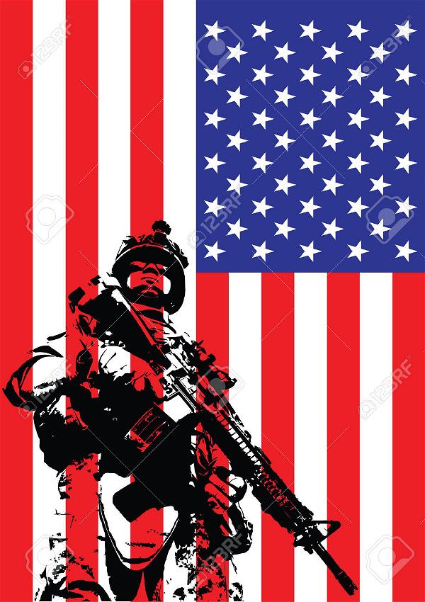 33462016-Vector-illustration-of-US-marine-in-front-of-the-USA-flag-Stock-Photo